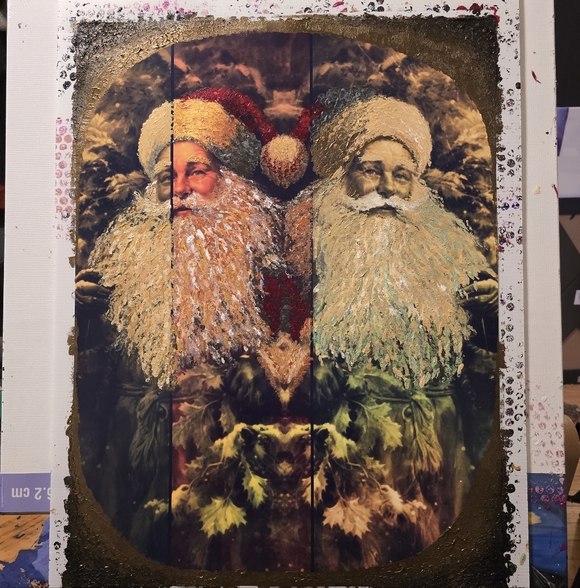 HANDCRAFTED Santa Clause Painting HANDMADE Holiday Art HANDPAINTED Wall Decor - Picture 3 of 17